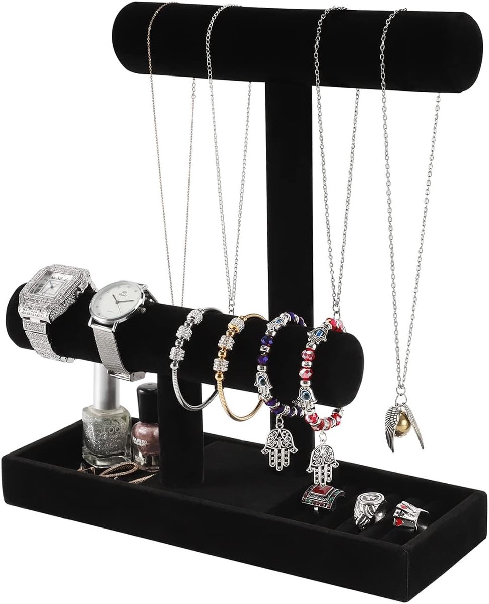 Sieradenhouder voor kettingen en armbanden met lade voor oorbellen