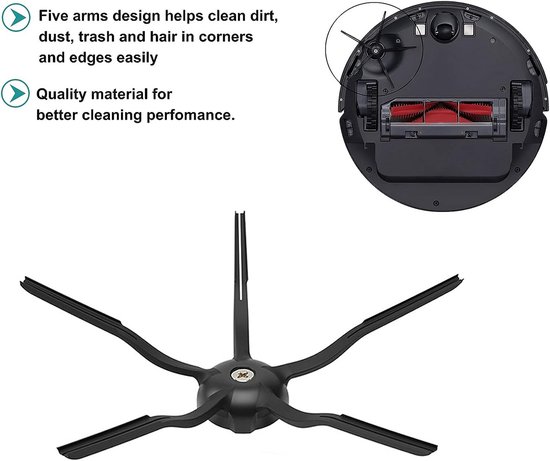 Zwarte robotstofzuiger borstel met vijf armen.