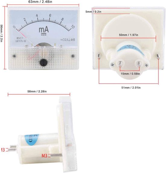 91C4-mA DC Wijzertype milliampèremeter 1mA 5mA 10m