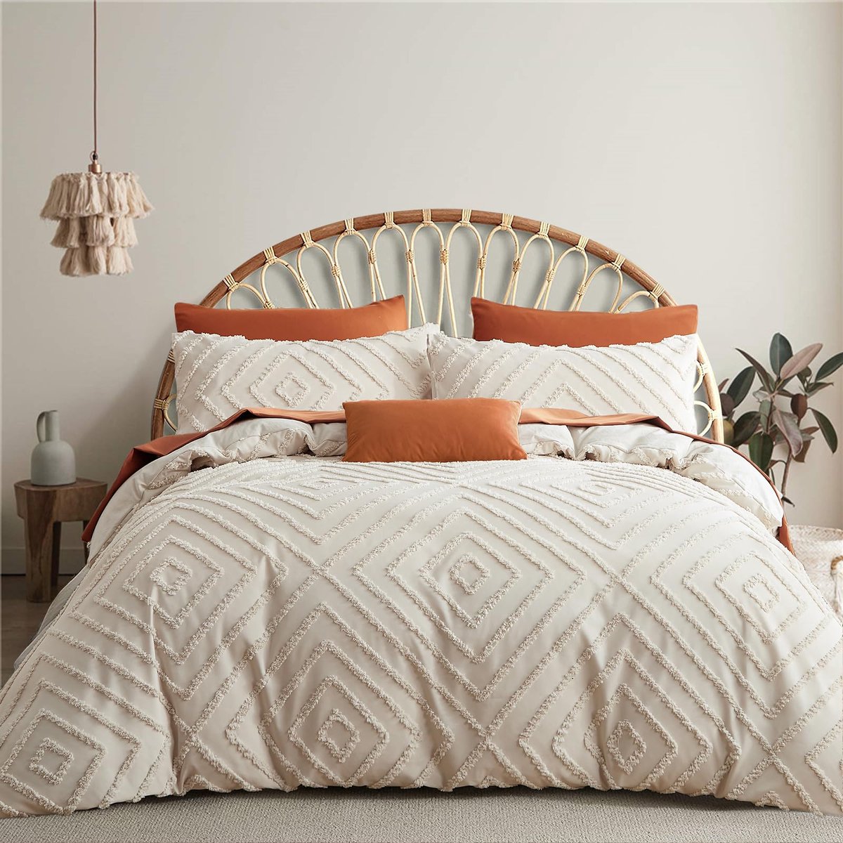 Ibenzoa Luxueuze Bohemian Stijl Beddengoedset met Handgemaakt Tufted Ontwerp voor Elke Slaapkamer beige