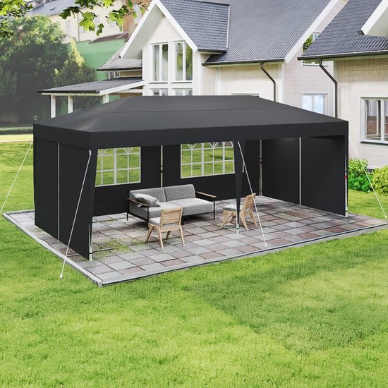 NAIZY Tonnelle pliante 3x6 m Tonnelle de jardin étanche avec 4 panneaux latéraux et sac de transport Tente pliante Tente de fête en polyester Protection UV Renfort métallique, anthracite
