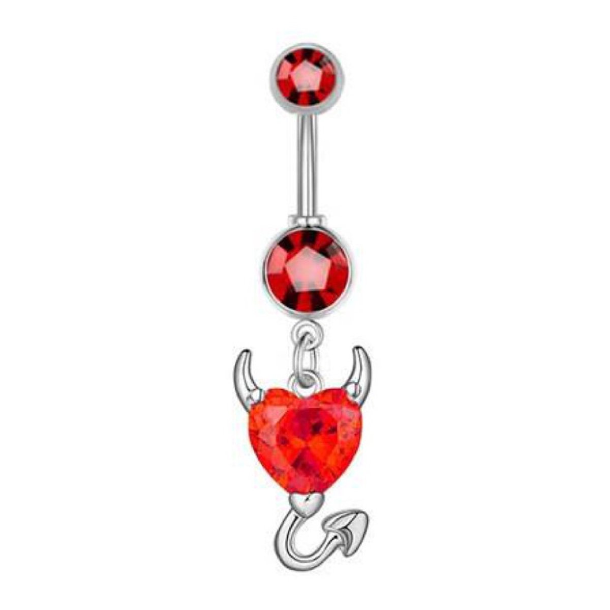 Navel Piercing | Duiveltje | Zilverkleurig Met Rode Steentjes