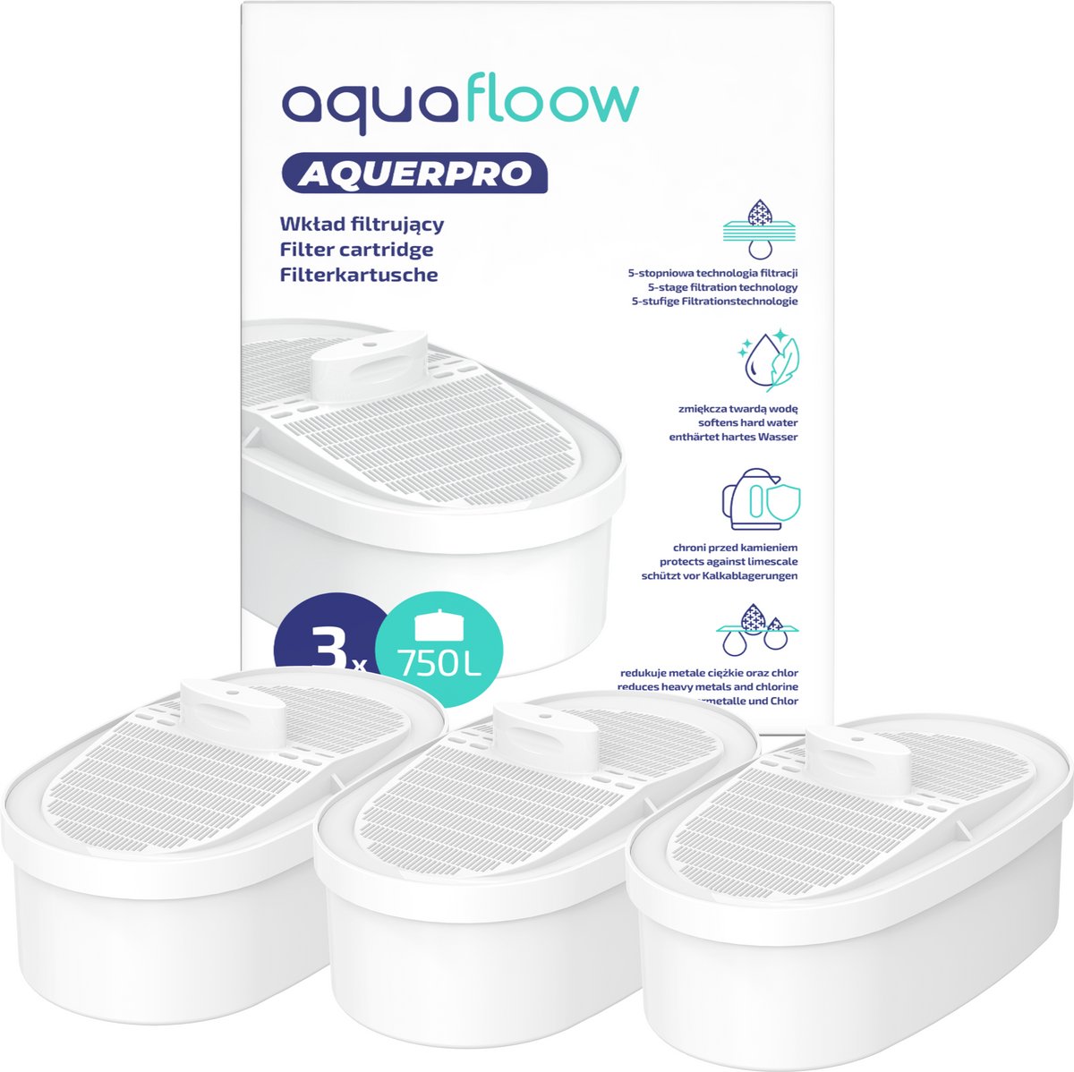 AquaFloow, waterfilters, filterpatroon voor filterkannen en waterdispensers, compatibel met Waterdrop WD-WFD-24, WD-PT-05P, inhoud 750 ml, 3 stuks