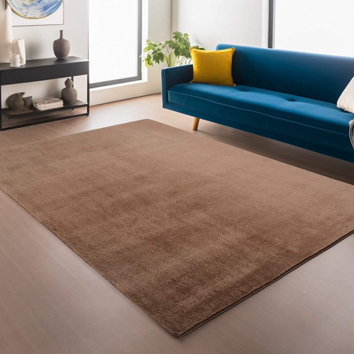 Antislip Vloerkleed Joy Bruin 120 x 160 cm Effen Kleur Zacht