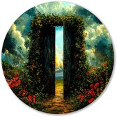 Magische poort in de natuur - Poort schilderij rond - Rond wandpaneel architectuur - Surrealistisch - Dibond wandcirkel - Moderne wanddecoratie - muurcirkel aluminium 100x100 cm