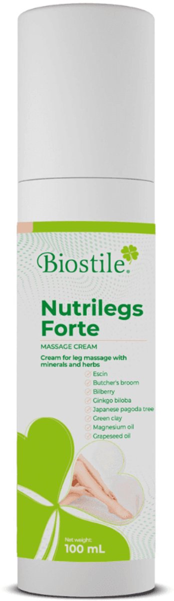 Biostile – Nutrilegs Forte – Massagecrème met 14 Natuurlijke Ingrediënten – Ondersteunt Bloedsomloop en Verlicht Spataderen – 100 ml