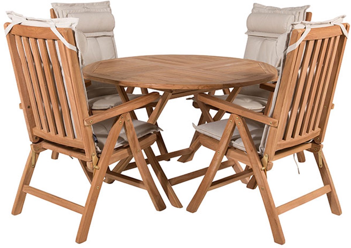 Kenya tuinmeubelset tafel Ø120cm natuur, 4 stoelen natuur.