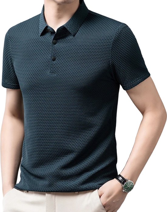 Heren Poloshirt Linnen - Slim Fit - Polo - Shirt - Blauw - Zwart - Ademend