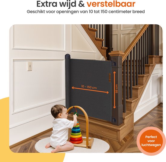 150cm Uitschuifbaar Traphekje Zonder Boren, Deurpoort Slagboom Baby Kinderhek Vangnet Beschermnet Kinderen, Zwart Traphekje Babyhekje, Hondenveiligheidshek (Color : Schwarz 150cm Uitschuifbaar Traphekje Zonder Boren, Deurpoort Slagboom Baby Kinderhek Vangnet Beschermnet Kinderen, Zwart Traphekje Babyhekje, Hondenveiligheidshek (Color : Schwarz