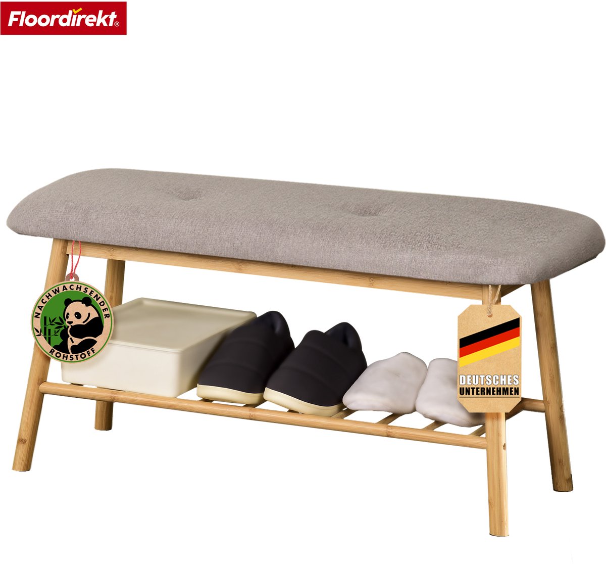 FLOORDIREKT Bamboe Bank Montana - Praktisch Schoenenrek Met Opbergruimte & Zitcomfort