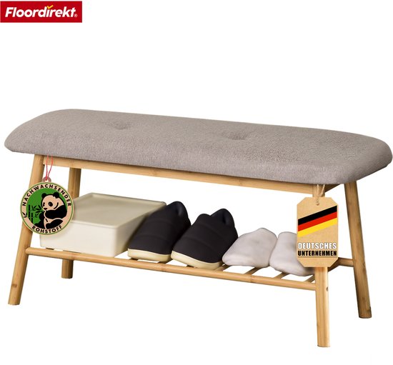 Banc en Bamboe FLOORDIREKT Montana - Étagère à chaussures pratique avec espace de rangement et confort d'assise