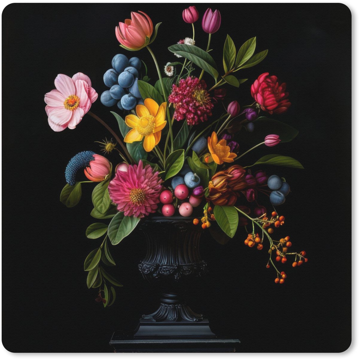 Muismat XXL 50x50 cm - Bureau onderlegger - Bureau mat Bloemen - Vrolijk - Vaas - Bureaumat - Gaming mousepad xl - Bureaulegger groot - Computer deskmat