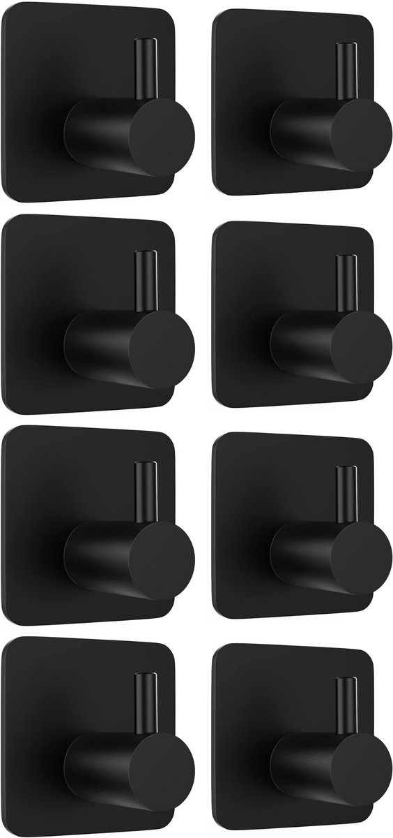 House of Husk 8 Stuks RVS Wandhaak – Zelfklevende Handdoek Haakjes - Multi Wandhaakje - Muur Haak – Deurhaak - Zwart