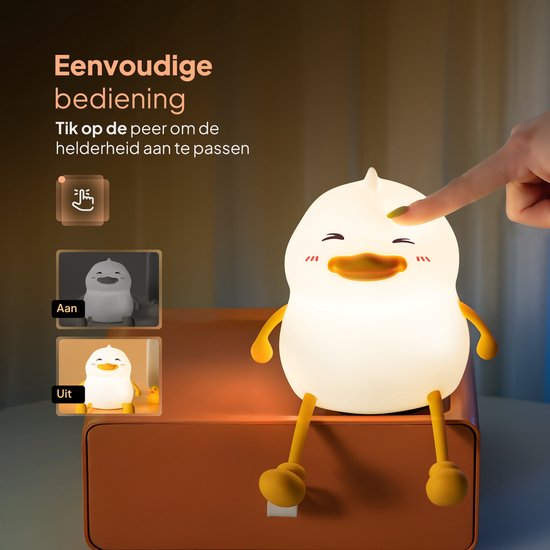 Nachtlampje Kinderen - Mobstore Kuiken Nachtlampje - Draadloos & Oplaadbaar - Touch Bediening - Dimbaar LED Licht - Timerfunctie - Slaaptrainer - Ideaal voor Babykamer & Kinderkamer - Siliconen Bedlampje van Mobstore — afbeelding 3