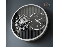 Klok 60 cm Silver – Vintage Design met Propeller & Tandwielen – Metalen Frame & Glazen Voorzijde – Voor Woonkamer & Kantoor