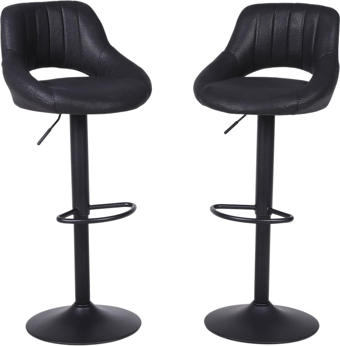 Alora Barkruk Industrial Zwart - Barkrukken set van 2 - Barstoel Kruk - Barstoelen met rugleuning - Keukenstoel