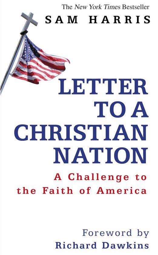 Couverture du livre "Letter to a Christian Nation" avec un drapeau américain sur une croix.