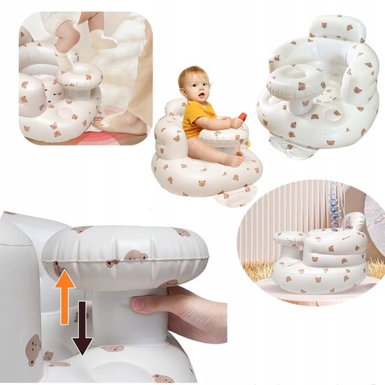 Opblaasbare stoel - Omhullend ontwerp - PVC - Schattige berenafbeelding - Ingebouwde luchtpomp - Geschikt voor baby's van 3 tot 36 maanden oud van Merkloos — afbeelding 2