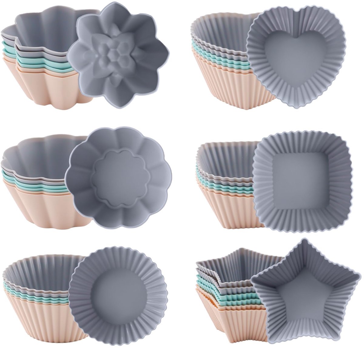 Ibenzoa® Muffinvormpjes Set van 36 Siliconen Bakvormen in Meerdere Vormen en Kleuren