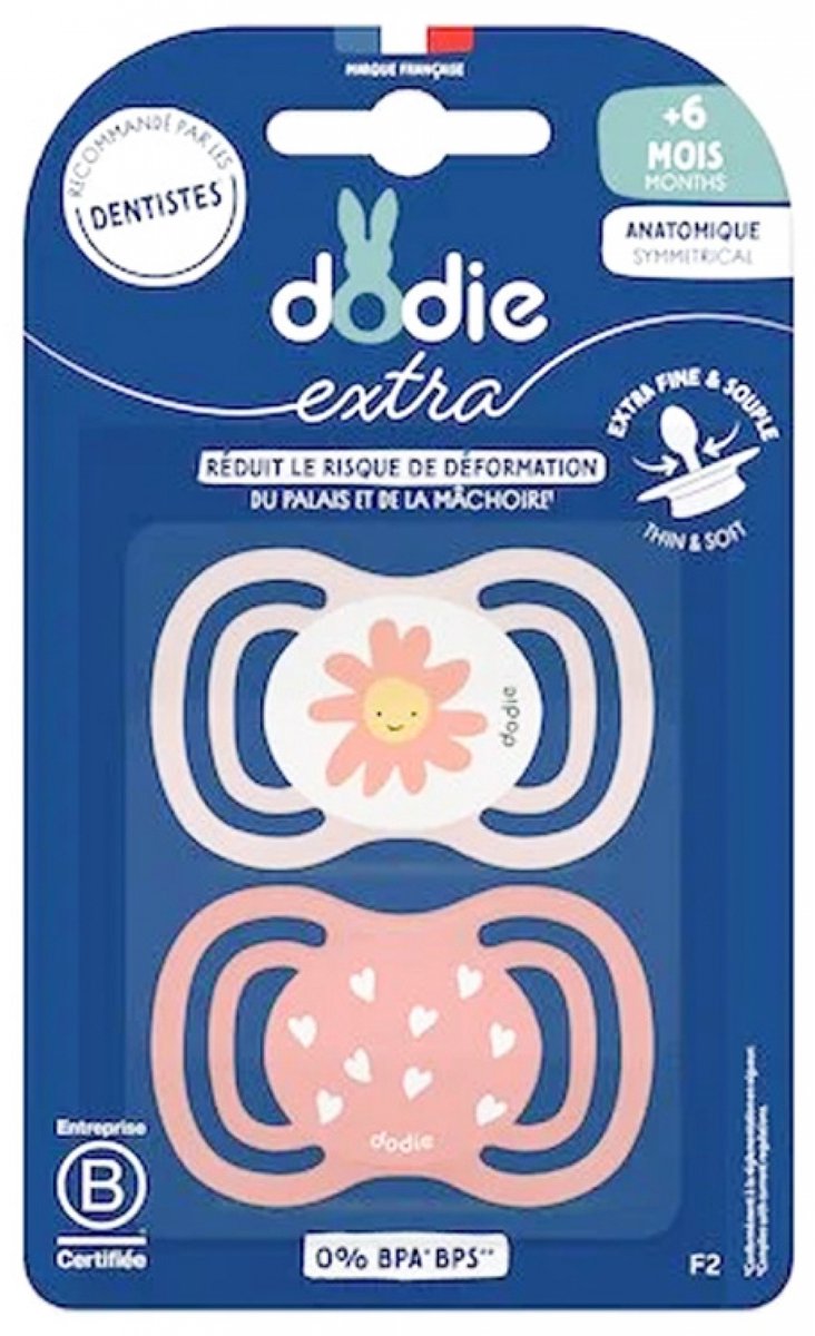 Dodie 2 Ecologisch Ontworpen Anatomische Fopspenen Vanaf 18 Maanden (Kleur : Bloem/Harten)