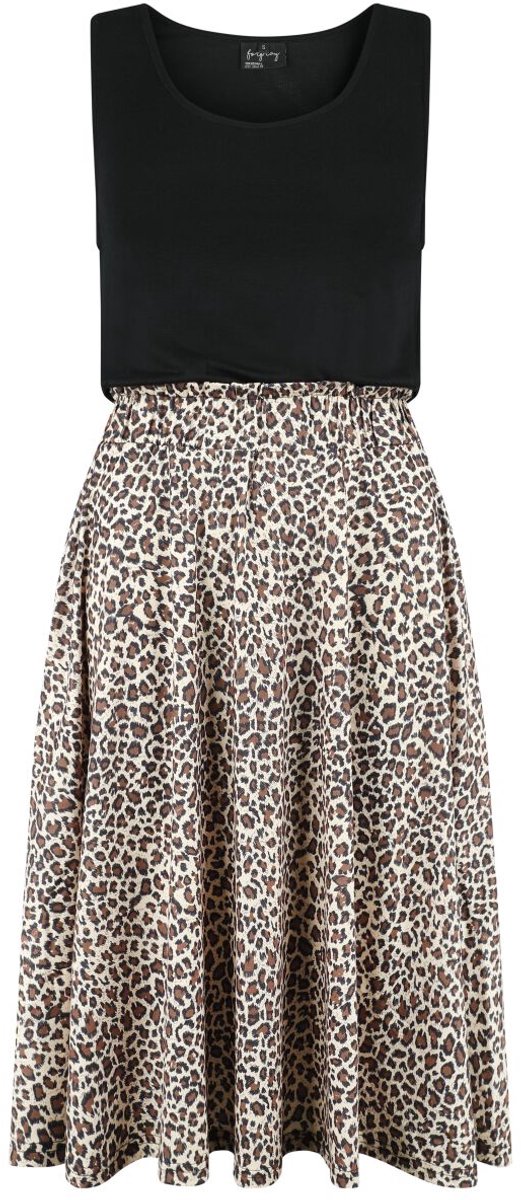 Forplay May Dames Midi-jurk - zwart/bruin - XL