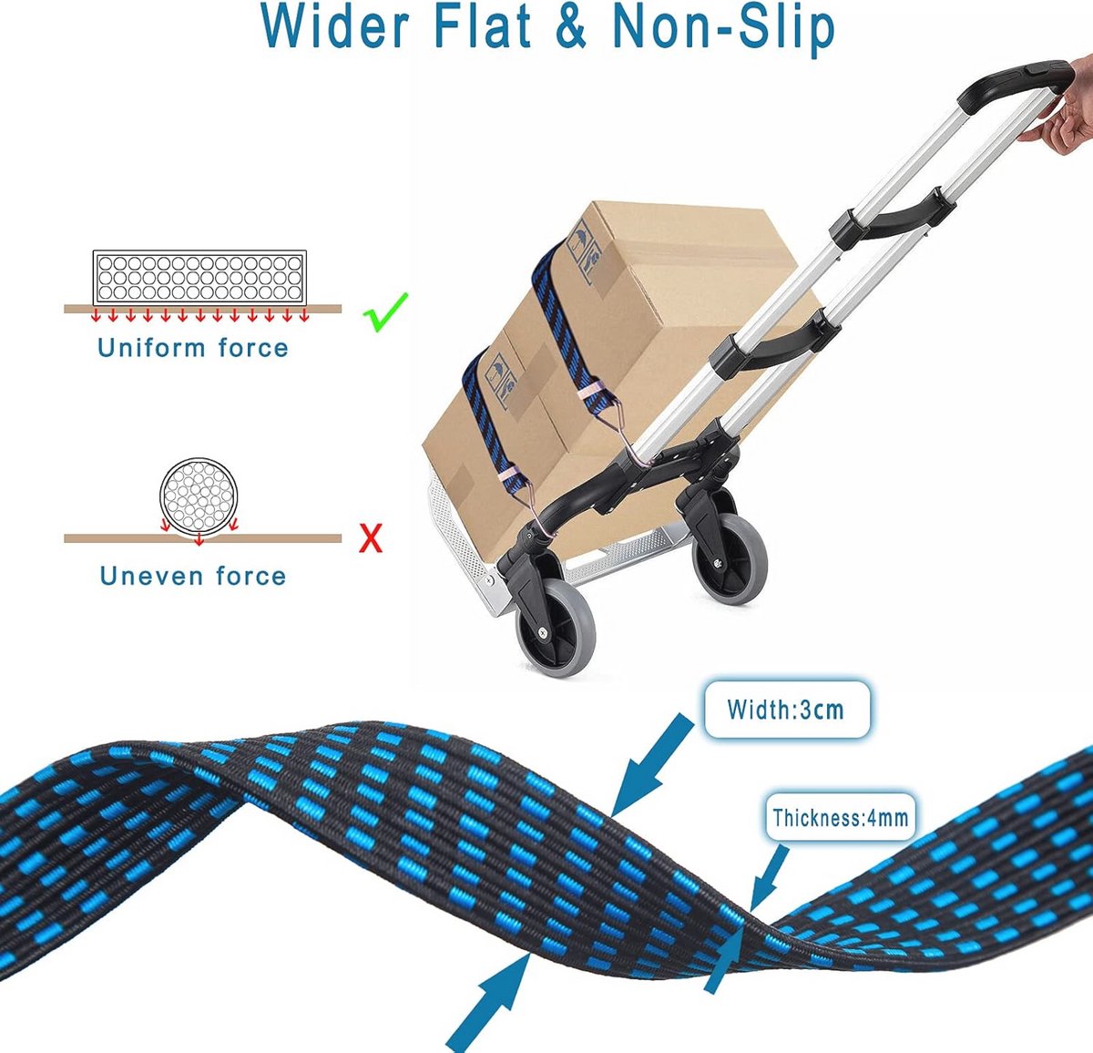 Heavy Duty Bungee Koorden met Haken - 4 Stuks, Elastische Bevestigingsriemen voor Fietsen, Camping, Auto en Dakdrager - 69 cm Blauw thumbnail 2