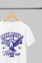 Oversized shirt - Here Comes Heaven - Wurban Wear | T-shirt | Merk kleding | Unisex tshirt | Streetwear | Pump cover | Techno outfit | Merk shirt | Gym shirt | y2k | Techwear | Urban | Grote maten | T-shirt heren | T-shirt dames | Wit