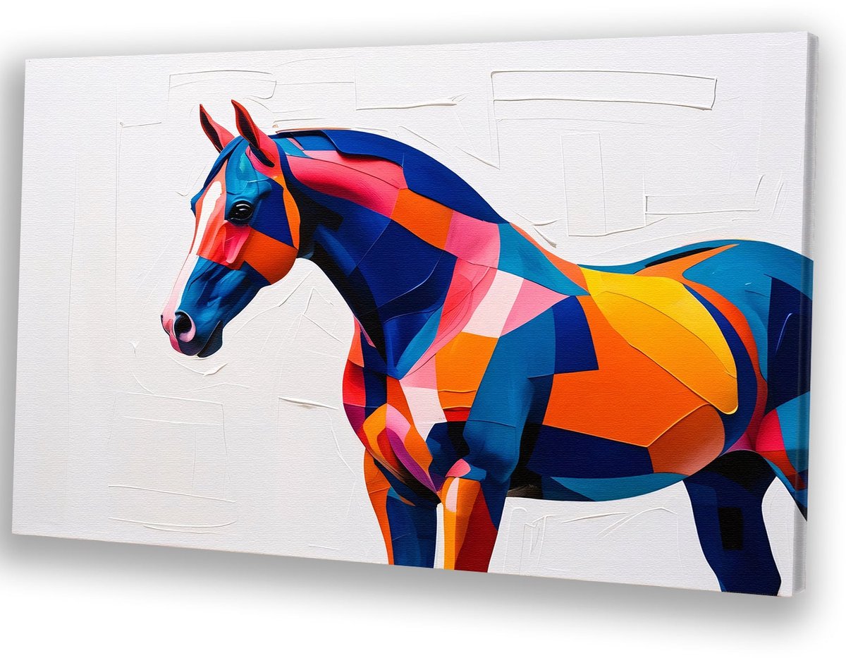 Abstract kleurrijk paard ontwerp - Paard canvas schilderij - Wandkunst dieren - Kubisme -