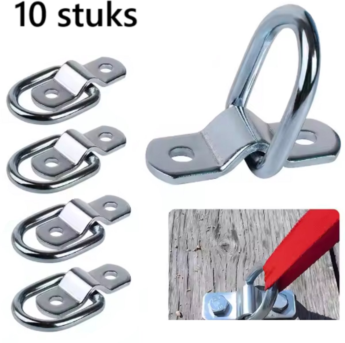 TLVX 10 stuks Zeer Sterk Ankerpunt - D-Ring - Trek Ring - Vastzetanker - Sjorring - Montage Beugels - Pull Haken - Spanners - Muuranker - Grondanker - Waterproof - Auto - Boot - Vrachtwagen - Aanhanger - Bestelwagen - Bouw - Doek - Touw spannen