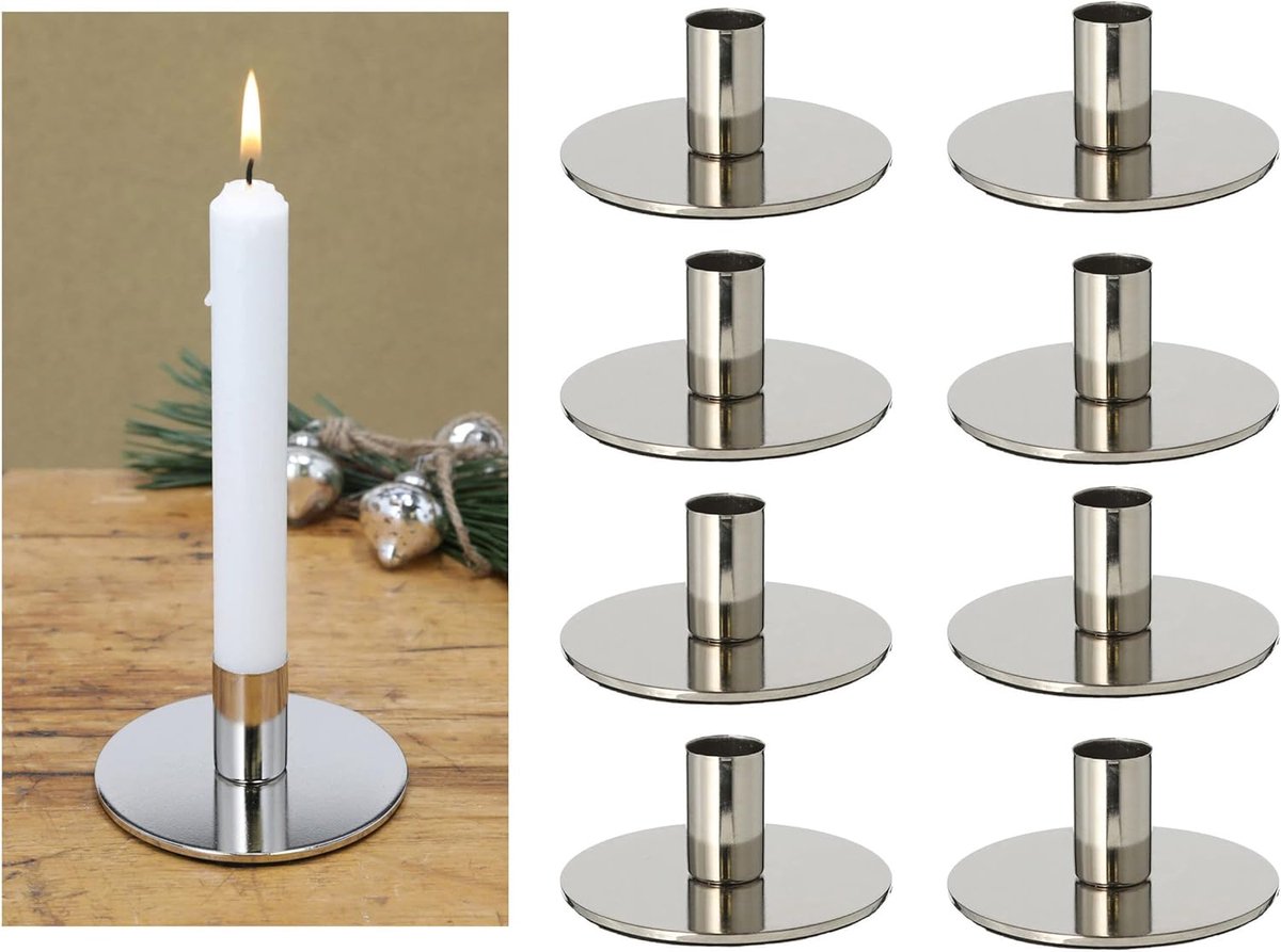 Novaliv 8x kaarsenhouder metaal kandelaar zilver 10x5cm kerstdecoratieve schaal kaarsspeld scandic chic kaarsenhouder tafelkaarsen adventskrans tafeldecoratie kaarsenbord decoratieve schaal