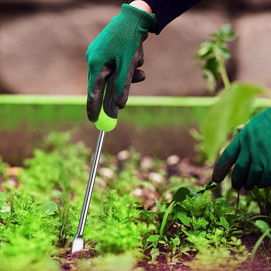 Handwieder - handmatige worteljager met handgreep - Kleine roestvrijstalen wieder - Paardenbloemtrekker - Voor graven, wieden en losmaken (groen) van Jardineer — afbeelding 5