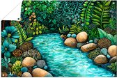 Tropisch natuurtafereel met rivier - Natuur tuinprint - Tuinwanddecoratie rivier - Art Nouveau - Schilderij voor tuin - Tuin decoratie - tuinposter 60x40 cm