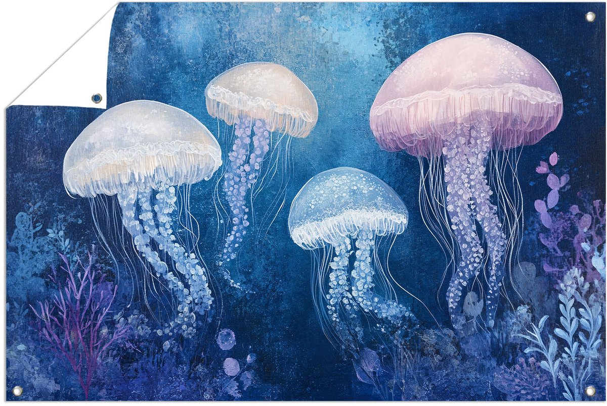Kwallen in een onderwaterwereld - Kwallen posters - Poster van buiten dieren - Aquarel - B
