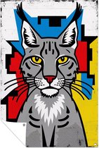 Popart lynx in levendige kleuren - Lynx tuinposter - Poster van buiten dieren - Pop Art - Buitenmuur kunst - Weerbestendige tuinposter - tuinposter 60x90 cm