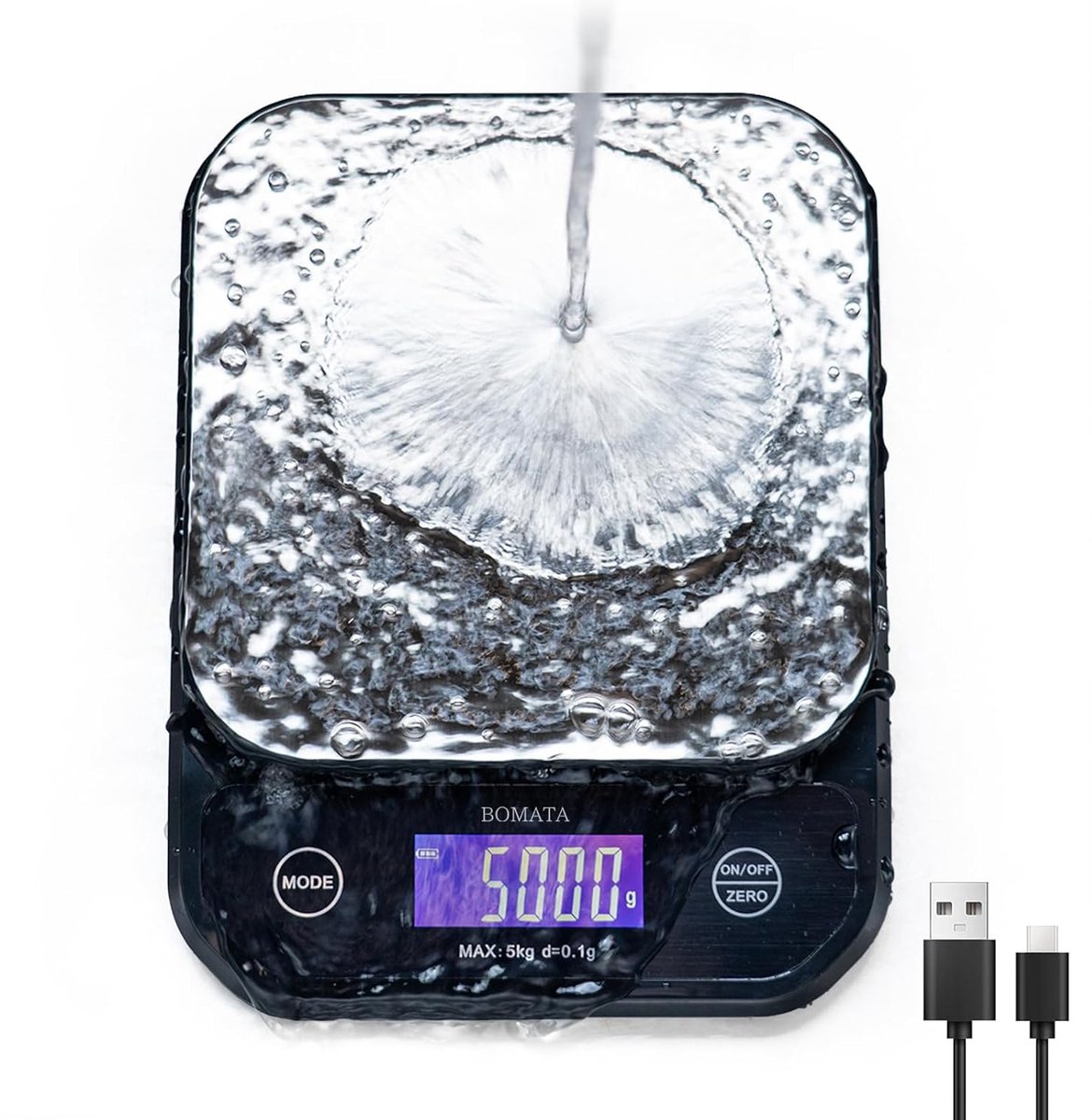 Waterdichte Digitale Keukenweegschaal met Hoge Precisie - Max. 5 kg, Oplaadbaar, Afwasbaar