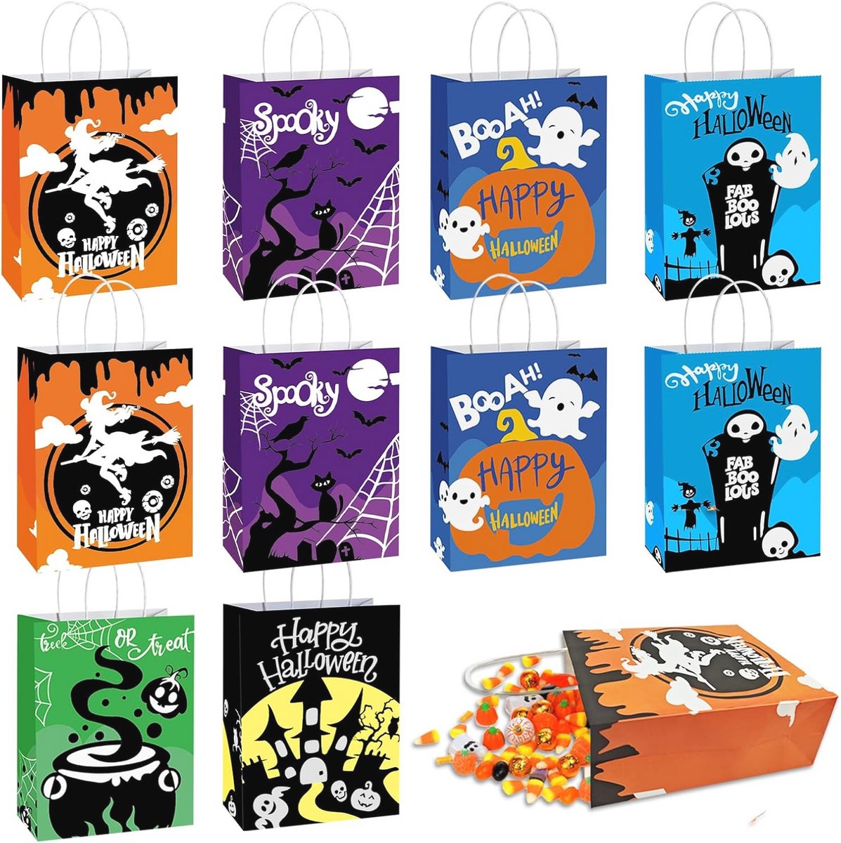 10 Stuks Halloween Geschenktasjes voor Snoep en Klein Cadeaus - Trick or Treat Zakjes