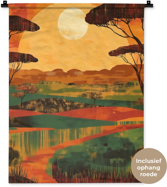 Tapisserie murale 60x80 cm - Paysage - Africain - Soleil - Tapisserie - Tapisseries