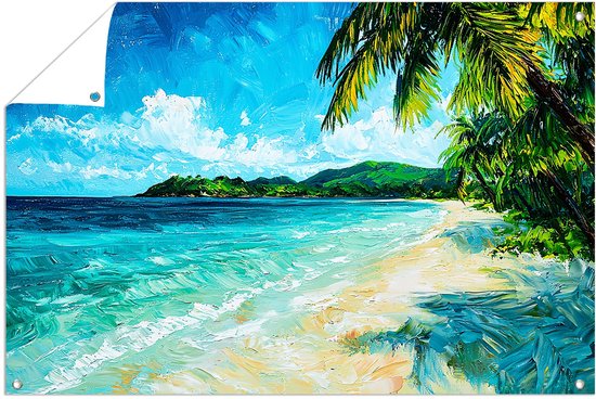 Plage tropicale avec mer bleue - Affiche plage - Tableau jardin mer - Impressionnisme - Décoration murale jardin - Affiche décorative jardin - Poster jardin 150x100 cm