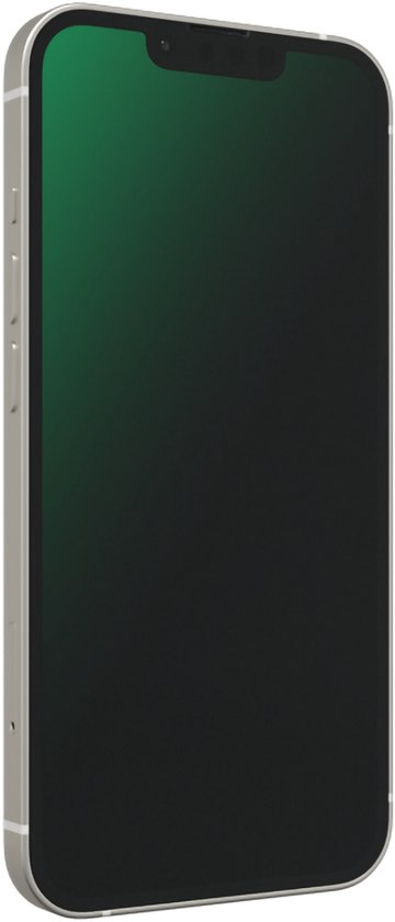 Zilveren iPhone met zwart scherm en notch aan de bovenkant.