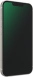 Zilveren iPhone met zwart scherm en notch aan de bovenkant.