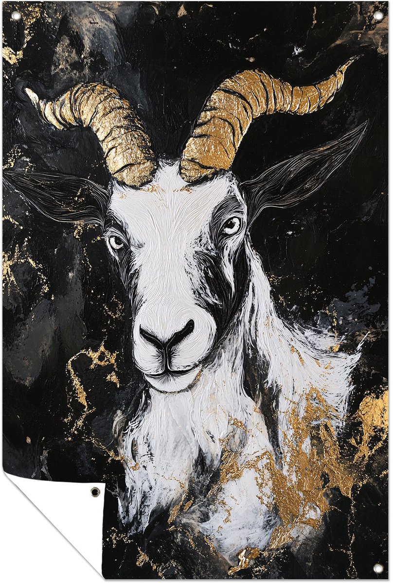 Geit met gouden hoorns - Geit poster - Tuinschilderij dier - Modern kunst - Tuindoek - Tui