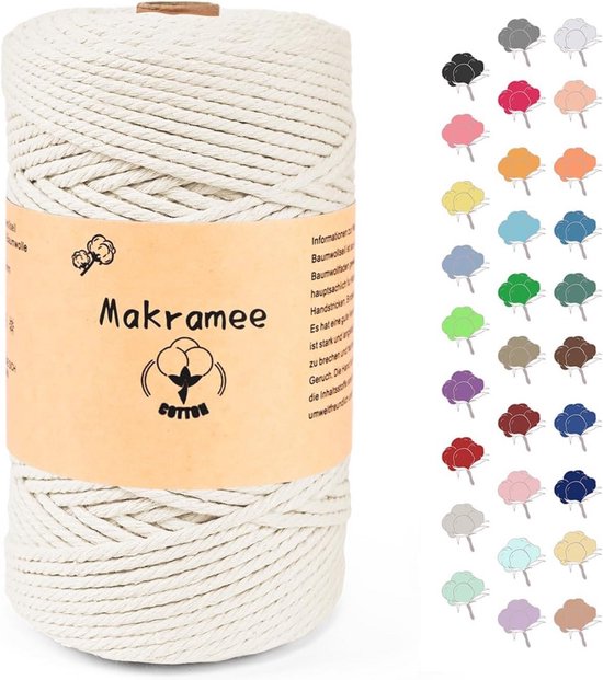 BEIGOLD Premium Macramégaren 3mm X 100m - Braziliaans Hout/Bruin Katoen Voor Knopen En DIY