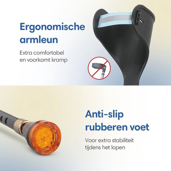 Opvouwbare en verstelbare loopkruk - Lichtgewicht elleboogkruk voor revalidatie - Antivalsysteem en ergonomische handgrepen van Merkloos — afbeelding 4