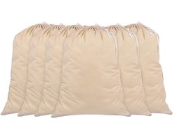 Ibenzoa® Extra Grote Natuurlijke Kleur Katoenen Waszakken Set van 6 met Trekkoordsluiting