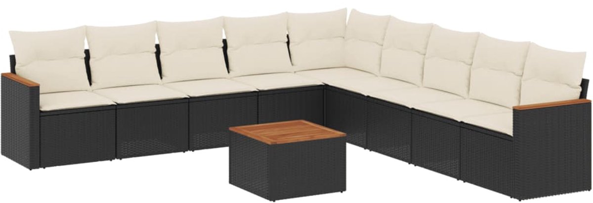 Zwarte poly rattan loungeset met kussens voor buiten - Tuinmeubels.