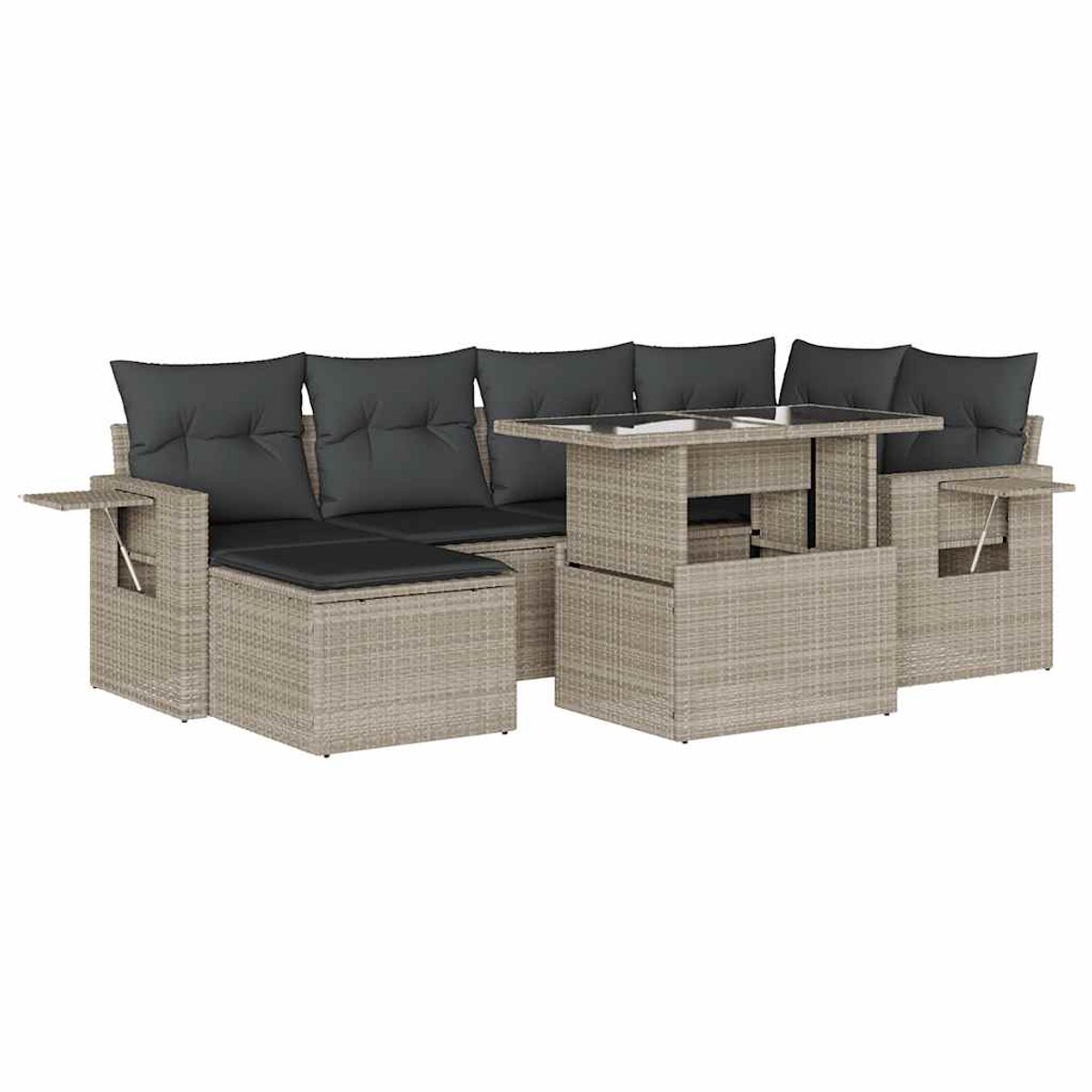 The Living Store 7-delige Loungeset met kussens poly rattan lichtgrijs - Loungebank - Lounge Set - Buitendecoratie - Tuinmeubelen - Ratan Meubel