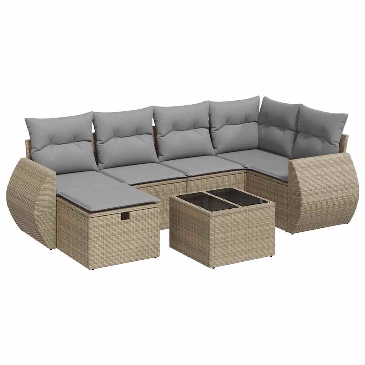 The Living Store 7-delige Loungeset met kussens poly rattan beige - Loungebank - Loungeset - Tuinmeubelen - Buitendecoratie - Relaxfauteuil
