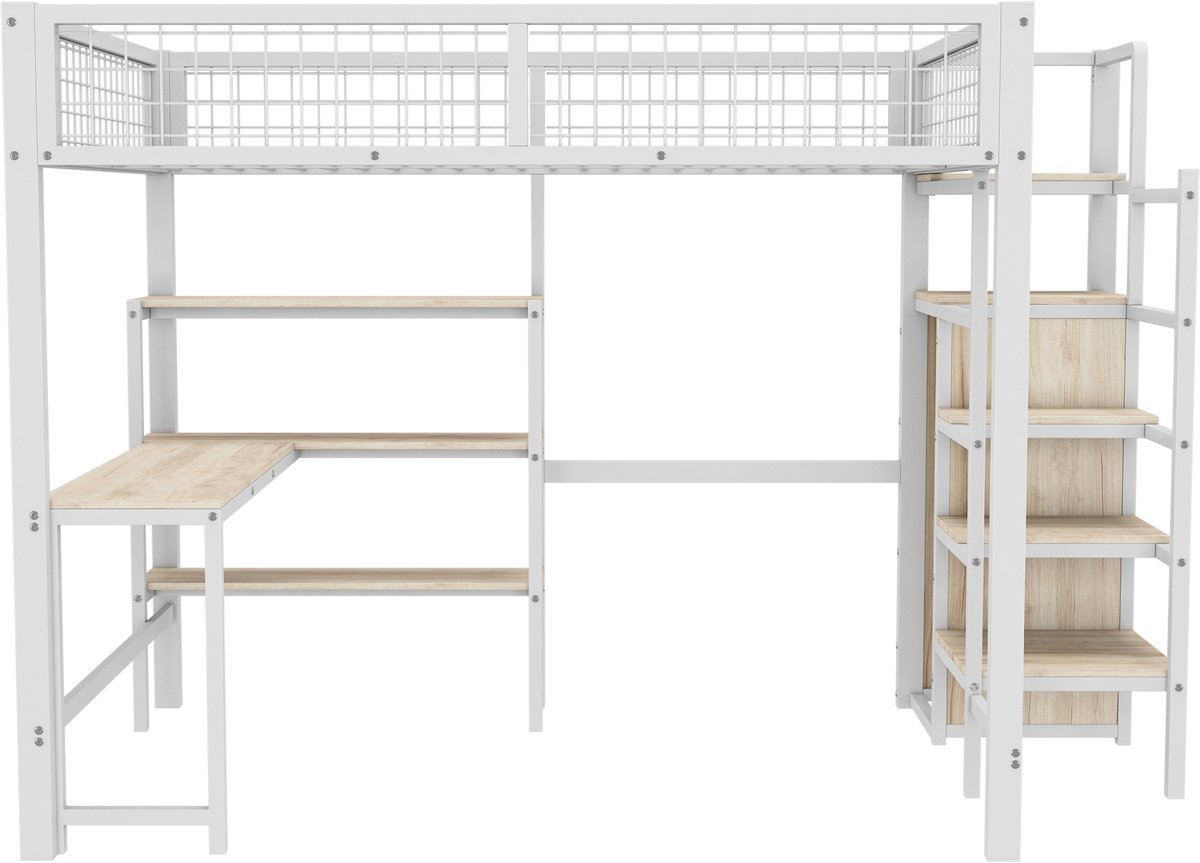 Merax Stapelbed voor kinderen, multifunctioneel, wit, hoogslaper, 2-zits, 90 x 200 en 140 x 200 cm, met plank en trap, opslag, zonder matras Merax Stapelbed voor kinderen, multifunctioneel, wit, hoogslaper, 2-zits, 90 x 200 en 140 x 200 cm, met plank en trap, opslag, zonder matras