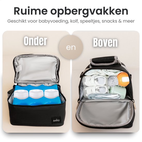 Amisly Luxe Koeltas Zwart - Kolftas Met 2 Koelelementen - Baby Voeding Vervoeren - Moedermelk tot 12 uur Koel - Lunchtas - Voor Onderweg van Amisly — afbeelding 2