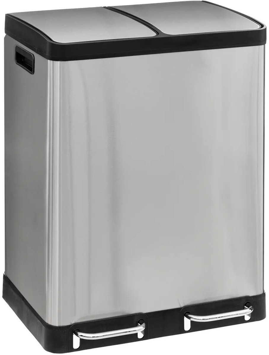 Goedkoopste 5Five Dubbele Prullenbak/pedaalemmer Ariane - zilver - rvs metaal - 2 x 30 liter - 49 x 40 x 67cm - keuken